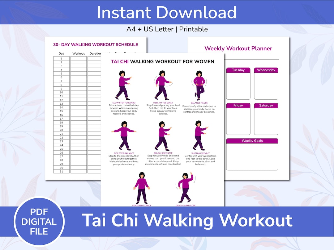 Tai Chi Walking Workout Printable | Low Impact Walking Plan for Women