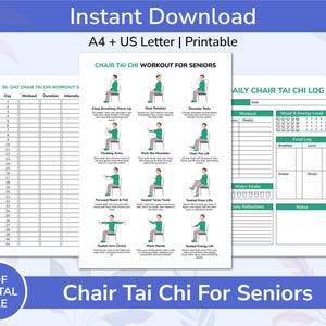 Planificador de ejercicios de Tai Chi en silla para personas mayores / Equilibrio, movilidad, prevención de caídas (descarga digital)