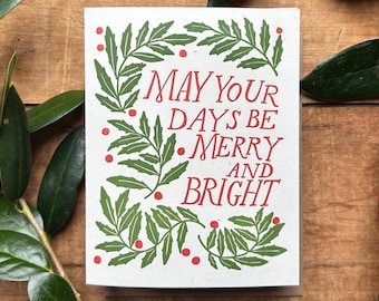 Merry and Bright Letterpress Christmas Card