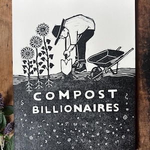 Compost Billionaires Linoleum Block Print
