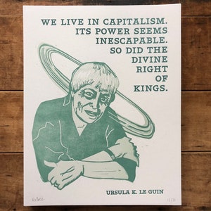 Ursula LeGuin Poster and Quote - handcarved linoleum block print letterpress