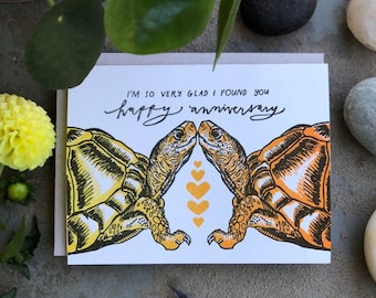 Turtle anniversary card - letterpress printed