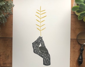 Hand branch letterpress print - 11x14"