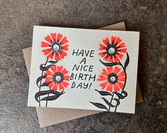 Trippy Flower Birthday Card Letterpress