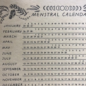 Menstral calendar letterpress menstrual chart moon cycle chart, fertility tracker image 4