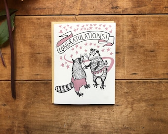 Possum and Raccoon letterpress Congratulations Card