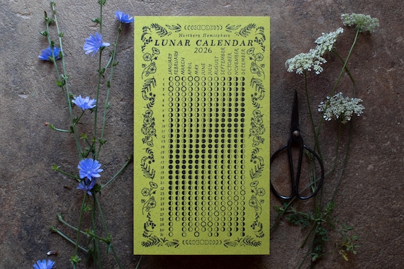 Lunar Calendar Letterpress Poster 2026, Christmas 2025 gift