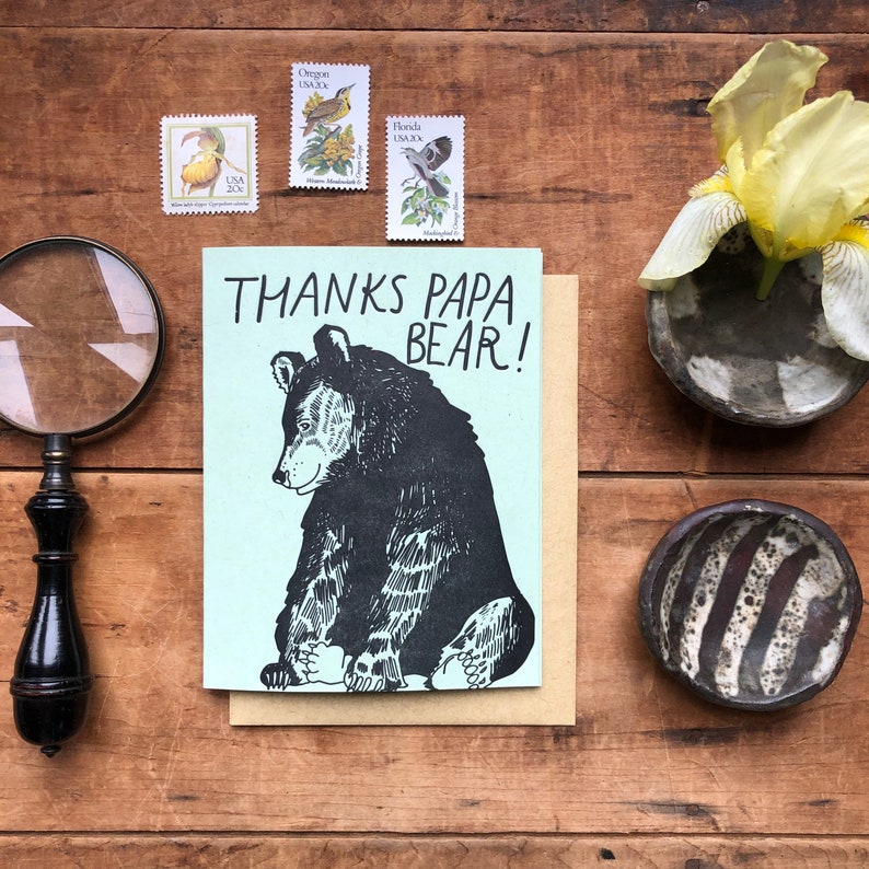 Thanks Papa Bear Father's Day Letterpress Card, Dad appreciation card image 4