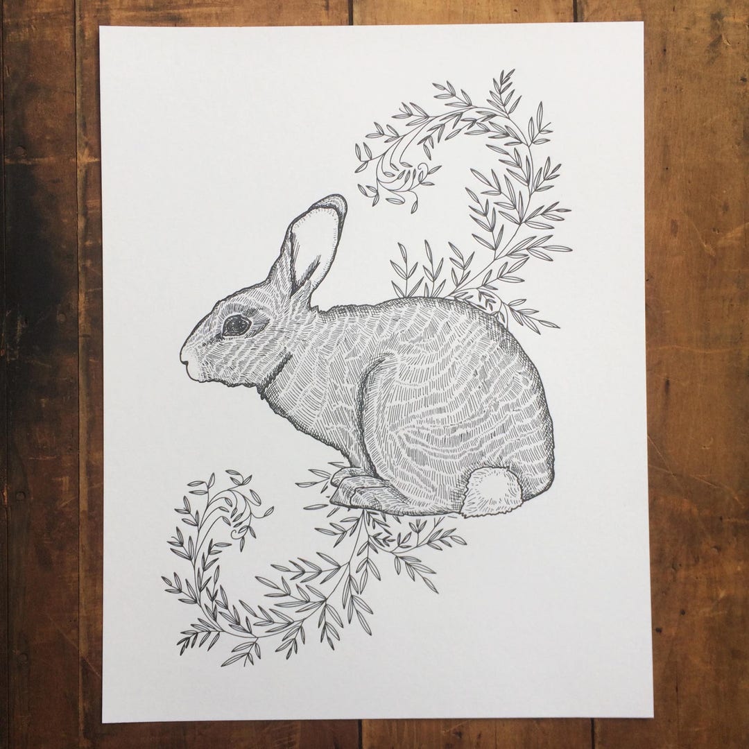 Rabbit With Vines Letterpress Art Print - Etsy