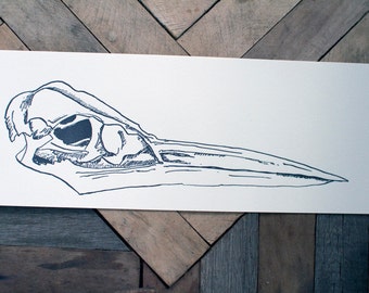 Impresión artística tipográfica de calavera de garza