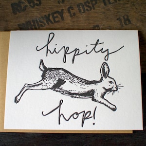 Hippity Hop Rabbit Letterpress Blank Card