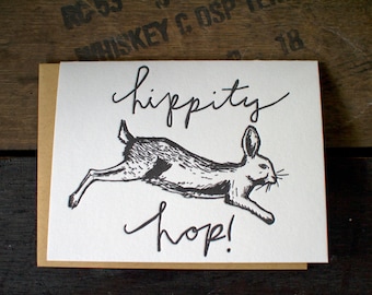 Tarjeta en blanco Hippity Hop Rabbit Letterpress