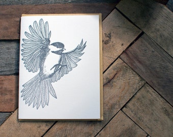 Chickadee Letterpress Blank Greeting Bird Card