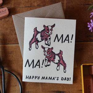 Happy Mama's Day Goat Card - letterpress mother's day greeting card with baby goats - farm animal letter press mothers day card