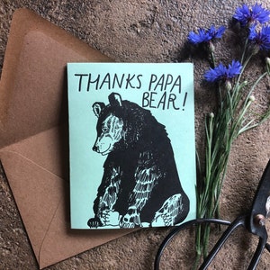 Thanks Papa Bear Father's Day Letterpress Card, Dad appreciation card image 1