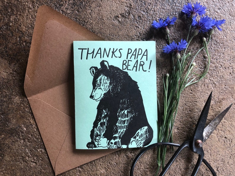 Thanks Papa Bear Father's Day Letterpress Card, Dad appreciation card image 1