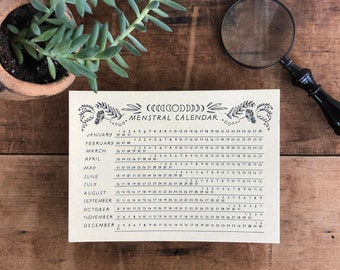 Menstral calendar - letterpress menstrual moon chart