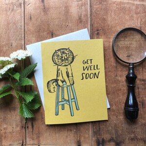 Get well soon cat - letterpress card