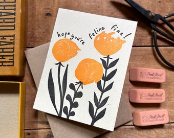 Cat Flower Letterpress Card