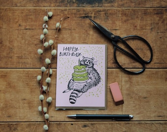 Raccoon Birthday Letterpress Card