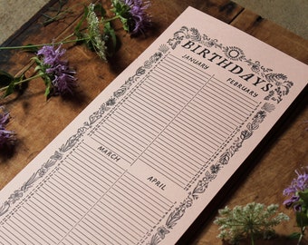 Perpetual Birthday Calendar - letterpress printed, double sided