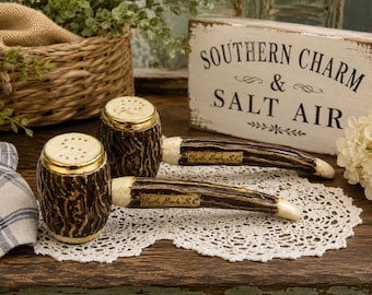 Salero y pimentero vintage de Myrtle Beach, Carolina del Sur, para pipa, recuerdo de tabaco, regalo playero de mediados de siglo, decoración de cocina costera, excelente estado.