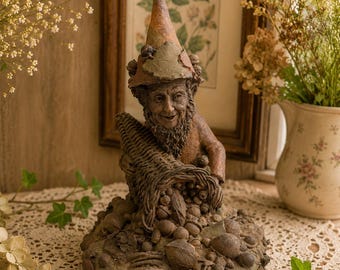 Tom Clark Gnome "Plenty" 1983 Cairn Studios Vintage Figurine Hand Sculpted Woodland Gnome  Cornucopia Excellent Condition EB14
