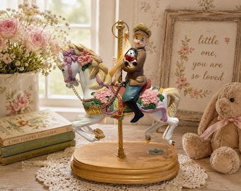 Vintage Music Box Breckenridge Designs Carousel Horse Boy Puppy Figurine Nursery Decor Porcelain Carousel Collectible