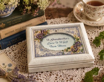 Vintage Treasured Sentiments Grandmother Music Box Jewelry Box A Grandmother's Love Is A Gift From Above Great Condition EB19