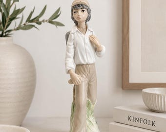 Casades Porcelain Boy Figurine with Backpack 9 Inch Vintage Spanish Porcelain Statue Youth Home Decor Collectible Excellent Condition EB20