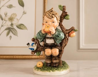 Vintage Goebel Apple Tree Boy Figurine W Germany #403 Porcelain Child Bluebird Apple Tree Cottagecore Collectible Decor EXC Condition