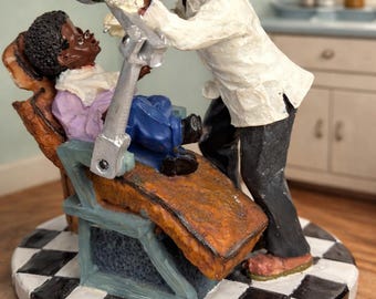 Vintage Black Dentist Figurine Dental Office Scene Folk Art Statue Retro Medical Decor African American Doctor Nostalgia Collectible EB3