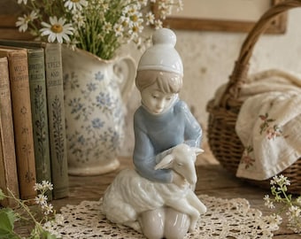Vintage Lladro Shepherd Boy Lamb Figurine Hand Painted Spanish Porcelain Shepherd Nativity Collectible Religious Decor Great Condition