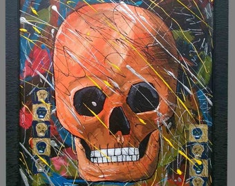 Skull 22x28 Framed Mix Media Painting ORIGINAL One Of A Kind