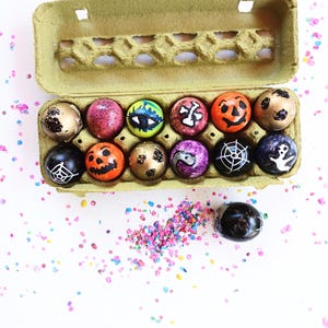 Halloween CASCARONES, Confetti Eggs 6 Dozen - FUN Hand Painted 72 Eggs Ghosts Pumpkin