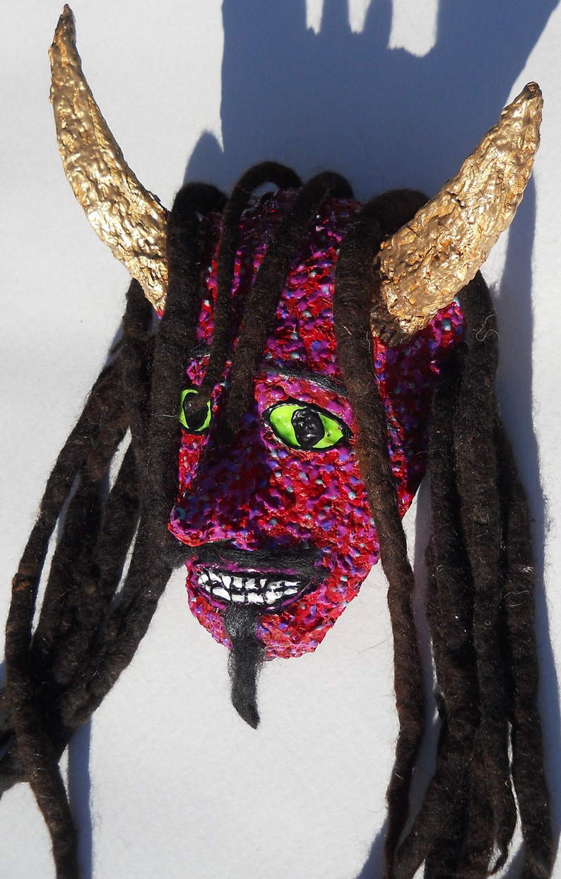Red Devil With Gold Horns and Dreadlocks Mask/wall Art One Etsy