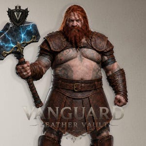 Armadura de cuero artesanal inspirada en Thor con lujosos clips dorados, hombrera vikinga estilo Ragnarok y arnés de pecho para cosplay de élite.