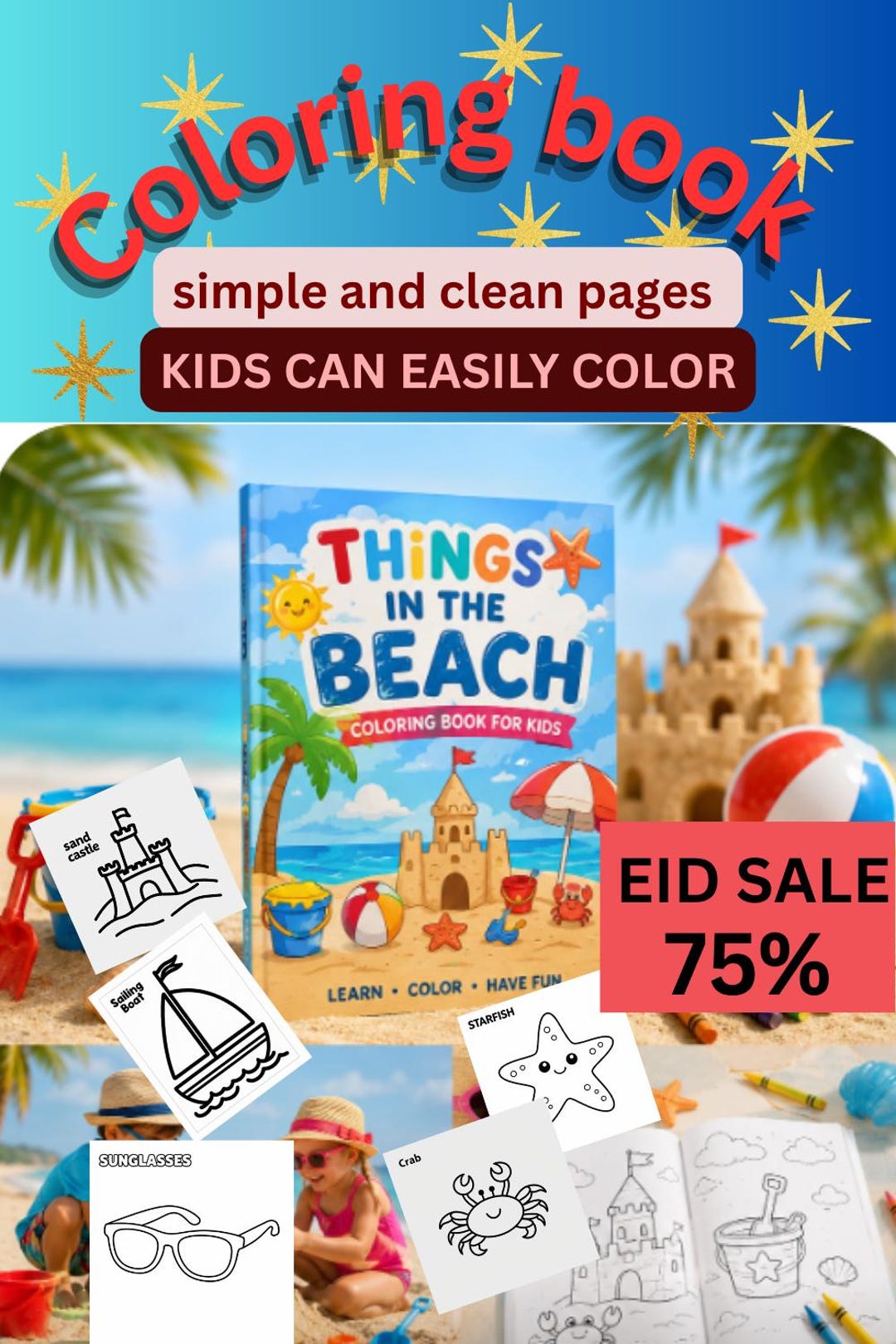 Summer Beach Fun Coloring Book | Kids Printable Activity Pages (PDF) - Etsy