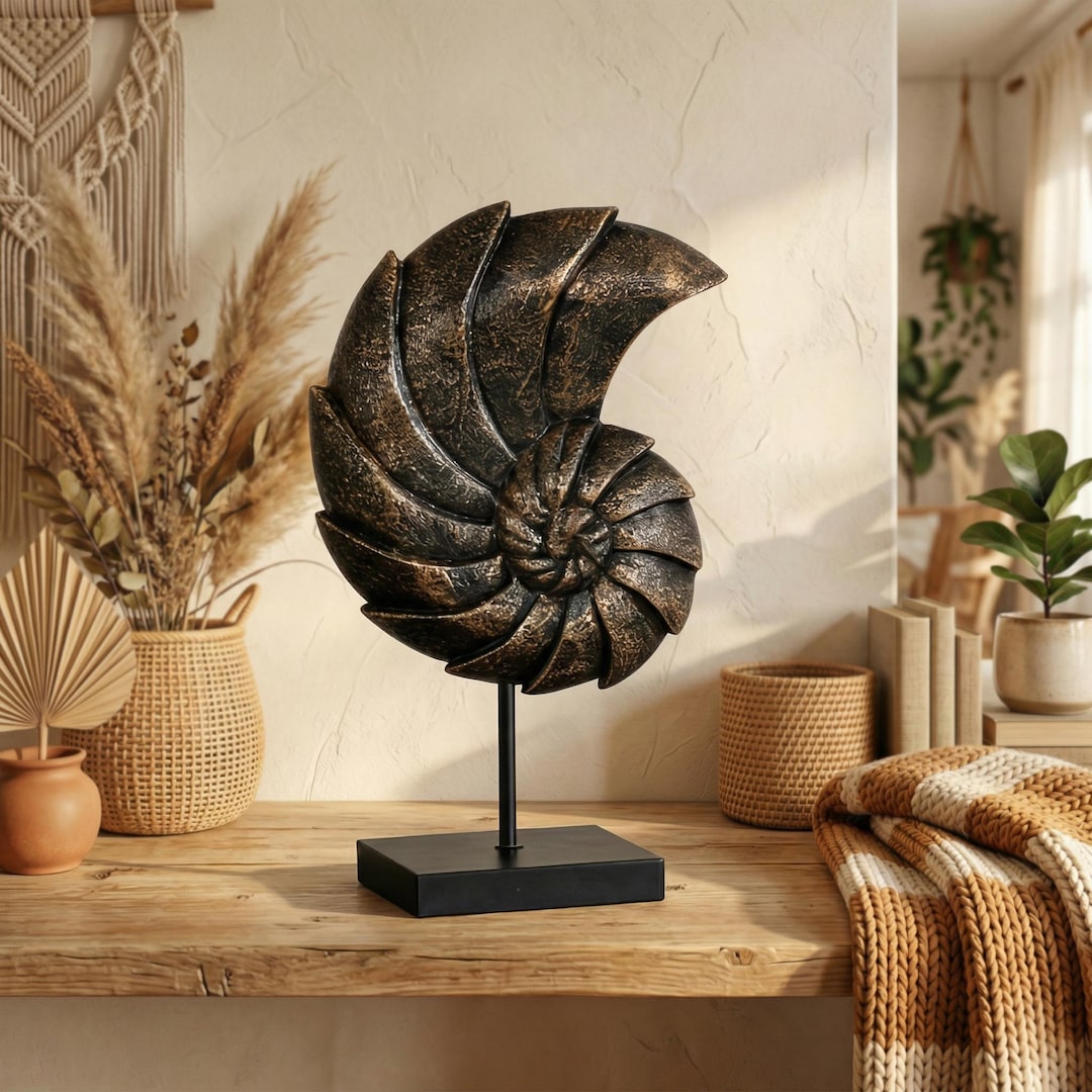 Abstract Spiral Shell Sculpture, Modern Nautilus Decor, Minimalist ...