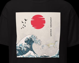 Koszulka z zabawnym nadrukiem jaszczurki w stylu orientalnym - Klasyczny t-shirt unisex - Prezent dla miłośnika jaszczurek - Koszulka z grafiką na co dzień