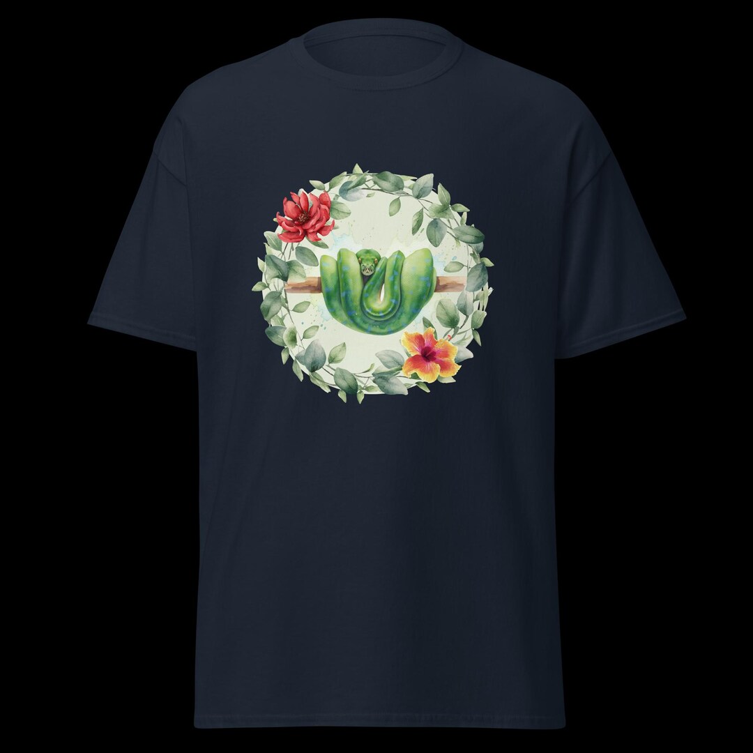 Floral Green Tree Python - Funny Snake Illustration Shirt - Classic ...