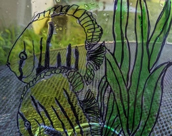 8x10" Faux Tiger Fish Stained Glass Suncatcher, Plexiglass