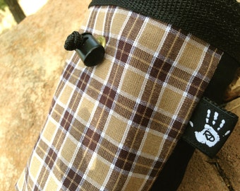 Tan Brown Plaid Climbing Chalkbag for Rock Climbing Fleece Lined