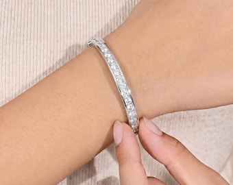 Diamond Channel Set Bangle Bracelet, Women's Gold Tennis Bangle, Fine Jewelry
