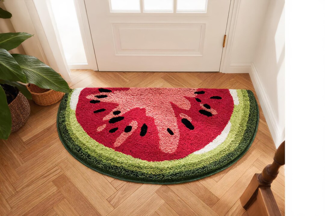 Watermelon Button Mat Watermelon Slice Plush Bath Mat for Home | Non-slip Backing | Super ...