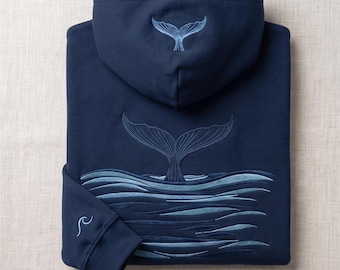Embroidered Whale Hoodie | Ocean Sweatshirt | Coastal Gift | Sea Lover Clothing | Minimal Unisex Apparel