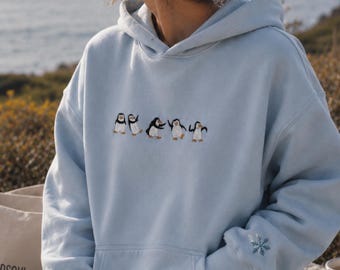 Kapuzenpullover mit Pinguinstickerei, Winterpullover mit Tiermotiven, gemütliches Geschenk für Naturliebhaber, verspielte Streetwear