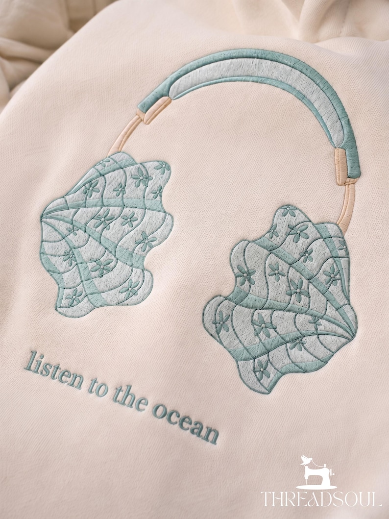Embroidered ocean hoodie, coastal sweatshirt with seashell design, personalized beach hoodie, nautical streetwear, sailing gift image 3