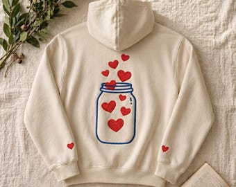 Romantische Liebe Hoodie, Herz Glas Stickerei Sweatshirt, Paar Geschenk, Valentinstag Ästhetik Custom