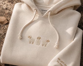 Christlicher Hoodie mit Schafstickerei – Pullover mit Bibelvers zum Thema „Verlorene Schafe – Glaube“ – Geschenkidee